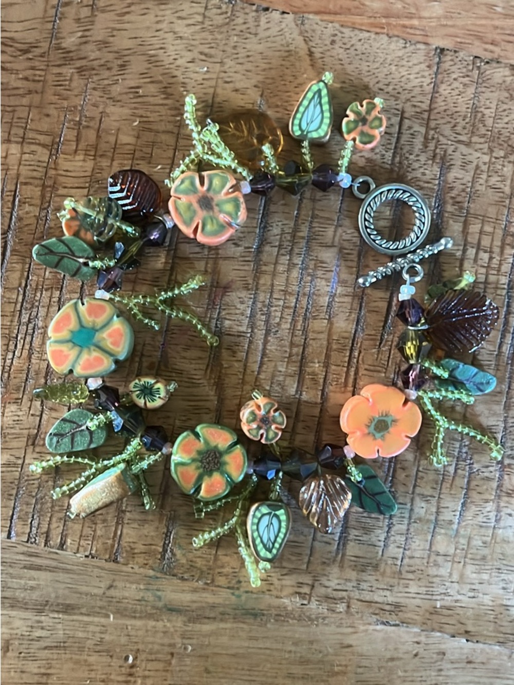 Handmade Autumn Floral Beaded Charm Bracelet